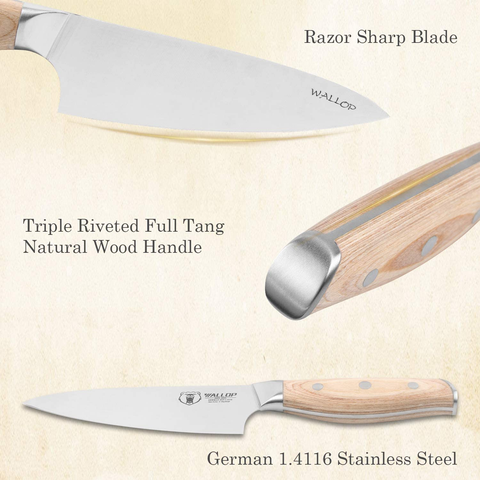 Image of WALLOP Chef Knife - 6 Inch Small Kitchen Chef Knife, Razor Sharp Cooking Knife - German Stainless Steel Japanese Gyuto Knife - Full Tang Natural Pakkawood Handle with Gift Box