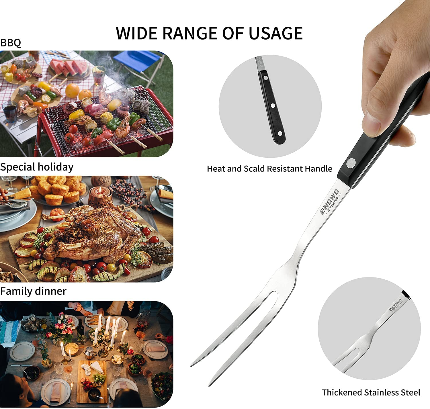 Enowo Steak Knife Set,4 Serrated Steak Knives Carving Knife Meat Fork Made from German Stainless Steel,Ultra-Sharp Rust Proof Full-Tang with Gift Box for Family Dinner,Picnic,Party,Special Holidays