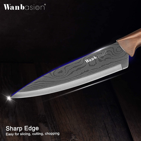 Image of Matte Black Titanium Plated Stainless Steel Kitchen Knife Set, Chef Kitchen Knife Set Professional, Dishwasher Safe Kitchen Knife Set with Damascus Style