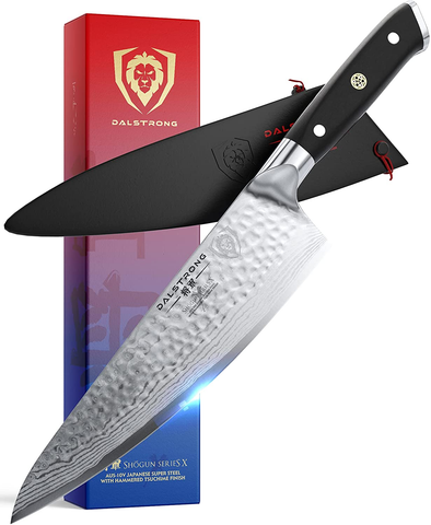 Image of DALSTRONG Chef Knife - 8 Inch - Shogun Series - Damascus - Japanese AUS-10V Super Steel Kitchen Knife - Black Handle - Razor Sharp Knife - W/Sheath
