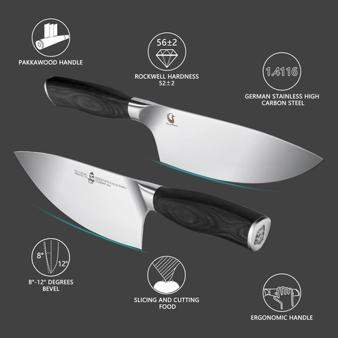 Image of TUO Herb Rocking&Salad Knife- 7 Inch Vegetable Cleaver, German HC Steel Ergonomic Pakkawood Handle Gift Box Cutlery, Fiery Phoenix Series - Black