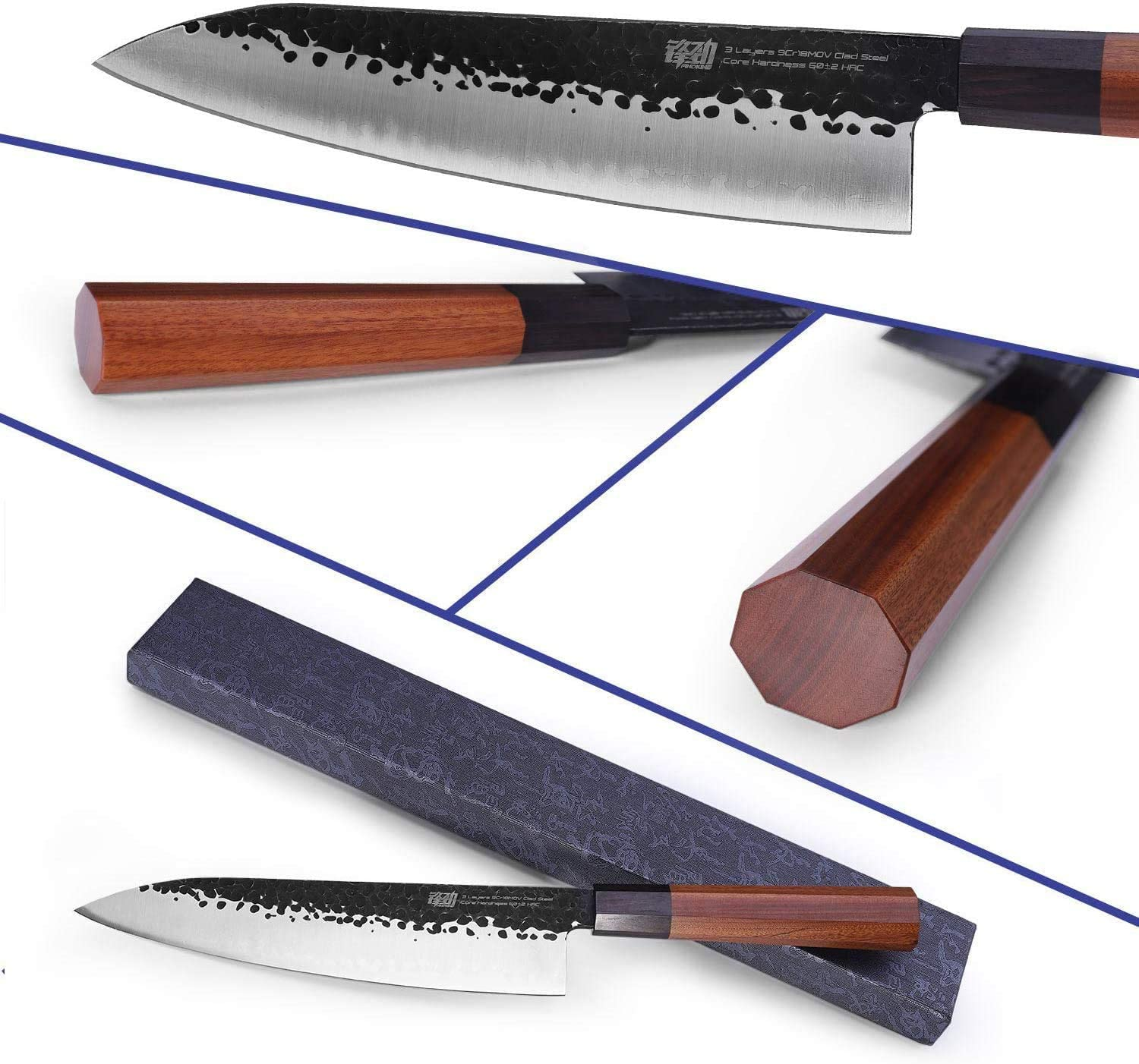 8 Inch Chef Knife by Findking-Dynasty Series-3 Layer 9CR18MOV Clad Steel W/Octagon Handle Gyuto Knife