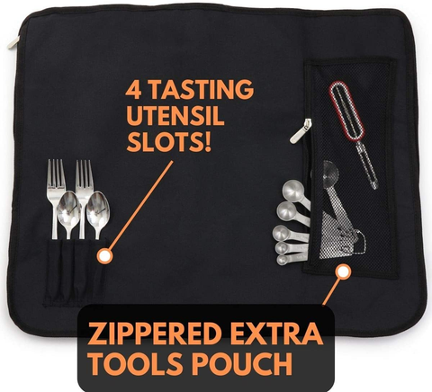 Image of Chef’S Knife Roll Bag (14 Slots) Holds 10 Knives plus Meat Cleaver, Utility Pocket, and 4 Tasting Spoons! Our Durable Knife Carrier Includes Shoulder Strap and Name Card Holder. (Knives Not Included)