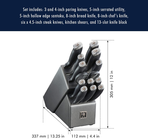 Image of HENCKELS Silvercap 14-Pc Kitchen Knife Set with Block Set, Chef Knife, Bread Knife, Steak Knife Set, Black