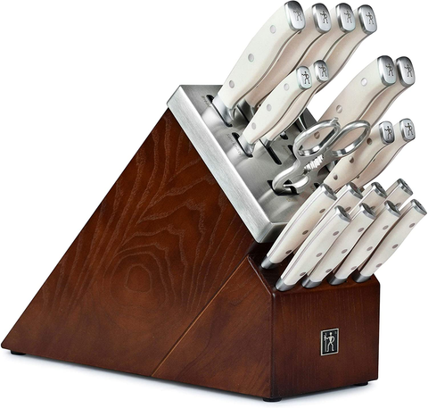 Image of Henckels Forged Accent 20 Piece Self Sharpening Knife Block Set with Off-White Handles