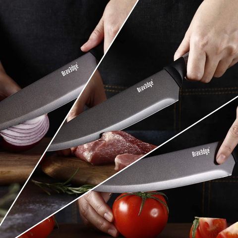 Image of Bravedge Chef Knife, 8 Inch Kitchen Knife with Sheath, High Carbon Stainless Steel Ultra Sharp Cooking Knife with Ergonomic Handle, Well Balanced & Easy to Clean & Dishwasher Safe