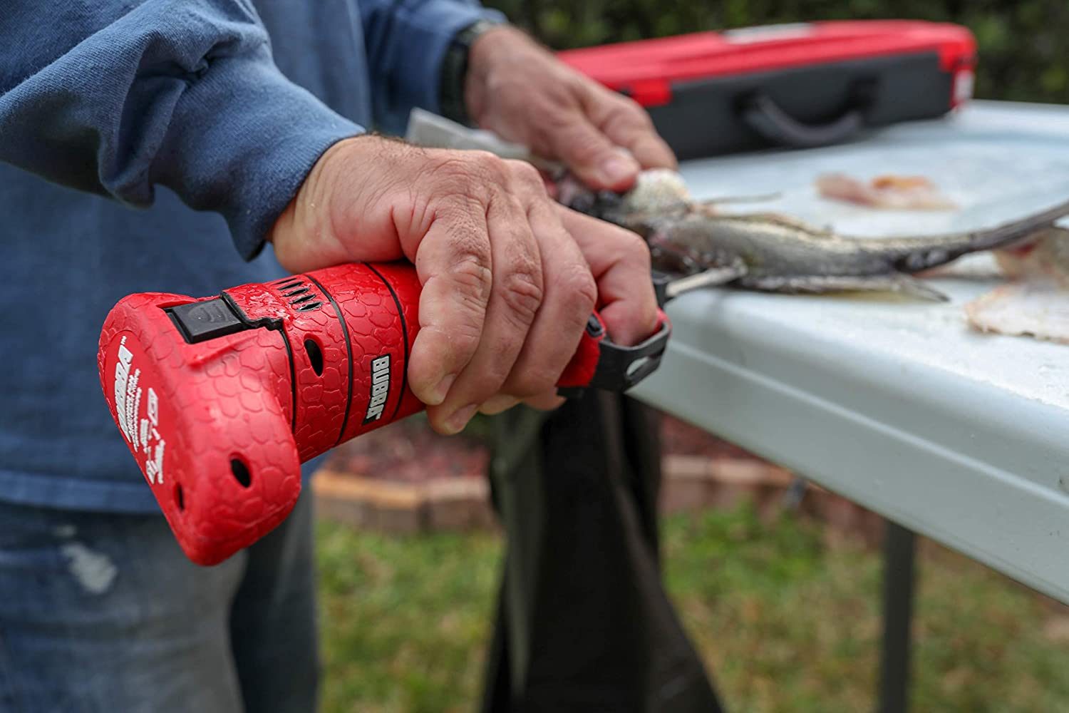 BUBBA Li-Ion Cordless Electric Fillet Knife with Non-Slip Grip Handle, 4 Ti-Nitride S.S. Coated Non-Stick Reciprocating Blades, Charger and Case for Fishing
