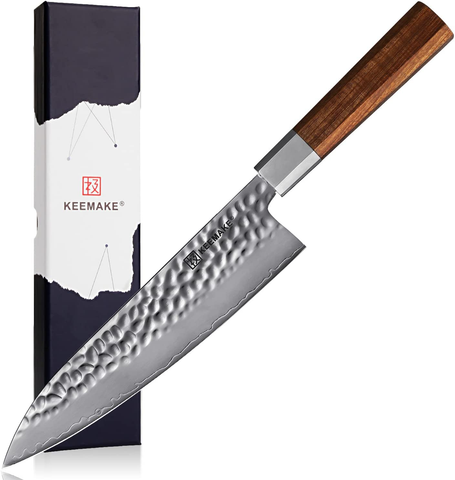 Image of KEEMAKE Japanese Knife Gyuto Chef Knife 8 Inch Kitchen Knife, Hand Forged Sharp Knife 3 Layer 9CR18MOV High Carbon Steel Cooking Knife with Octagonal Rosewood Handle