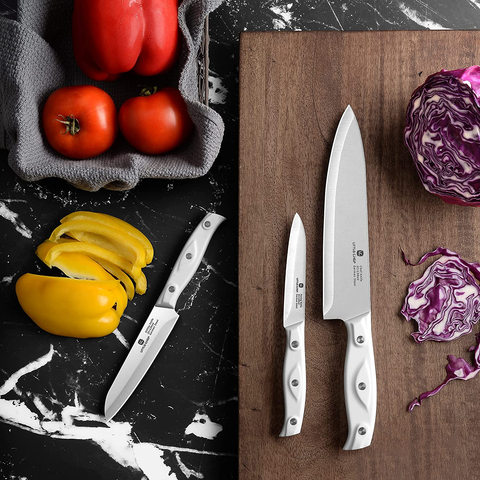 Image of Chef Knife, Ultra Sharp Kitchen Knife, High Carbon Stainless Steel Chef Knife Set, 3-Pc, 8 Inch Chefs Knife, 4.5 Inch Utility Knife, 4 Inch Paring Knife