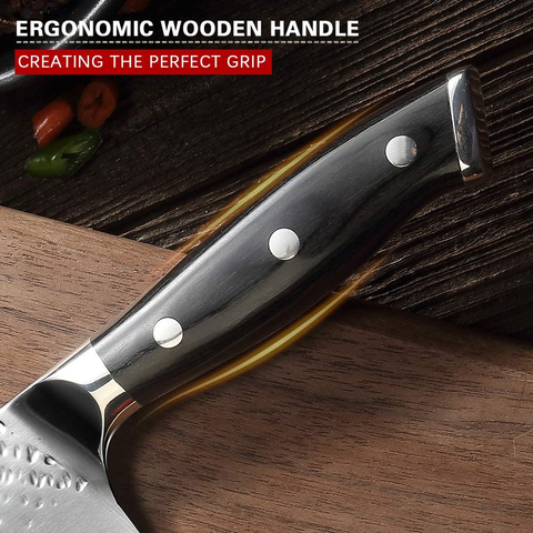 Image of Pro Chef Knife 8 Inch, Japanese AUS-10V Super Stainless Steel Kitchen Knife with Hammer Finish, Chefs Knife with a Triple-Riveted Ergonomic Handle, Professional Durable Cooking Knife with Gift Box