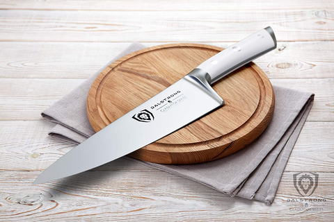 Image of DALSTRONG Chef Knife - 8 Inch - Gladiator Series - Forged High Carbon German Steel - Razor Sharp Kitchen Knife - Full Tang - Glacial White ABS Handle - Sheath Included - NSF Certified