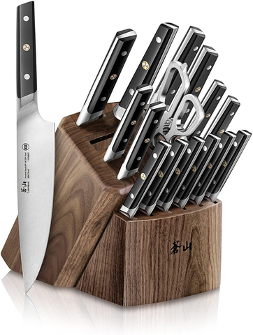 Image of Cangshan TC Series 1021455 Swedish Sandvik 14C28N Steel Forged 17-Piece Knife Block Set, Walnut