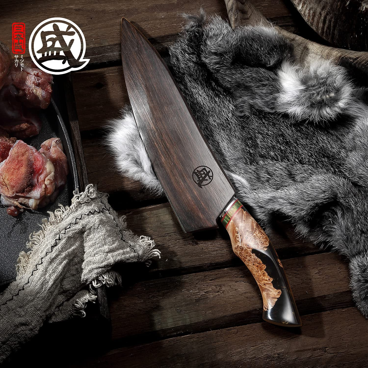 MITSUMOTO SAKARI 8 Inch Hand-Forged Japanese Gyuto Chef Knife, Professional 440C Damascus Kitchen Knife, Advanced Art Forging Meat Cleaver Chef'S Knives (Maplewood Handle & Gift Box)