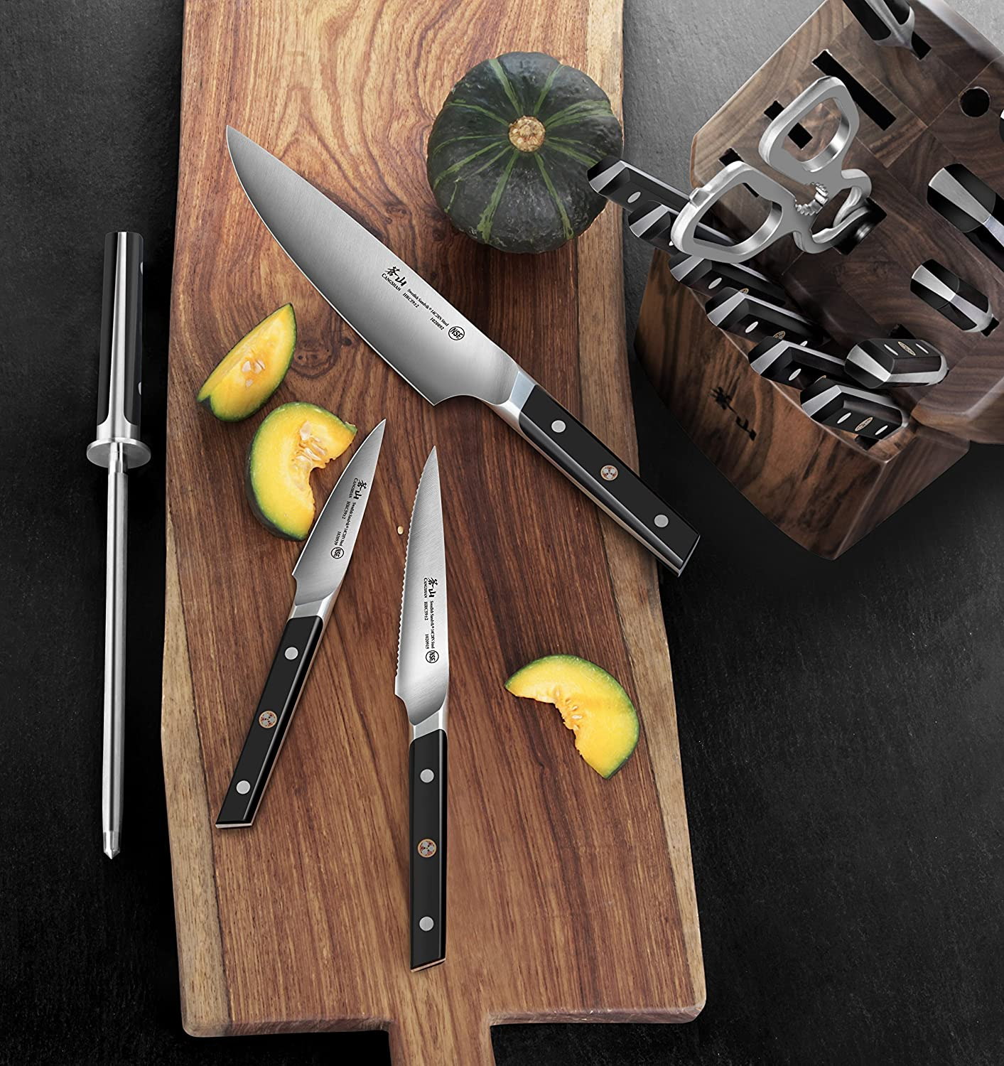 Cangshan TC Series 1021455 Swedish Sandvik 14C28N Steel Forged 17-Piece Knife Block Set, Walnut