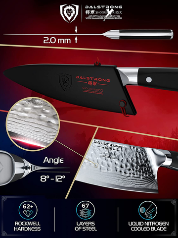 Image of DALSTRONG Chef Knife - 8 Inch - Shogun Series - Damascus - Japanese AUS-10V Super Steel Kitchen Knife - Black Handle - Razor Sharp Knife - W/Sheath