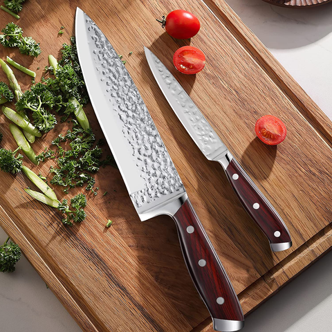 Image of Knife Set, Karcu Kitchen Knife Set with Block, 15-Piece German High Carbon Steel with Acrylic Handle, Rotating Acacia Block