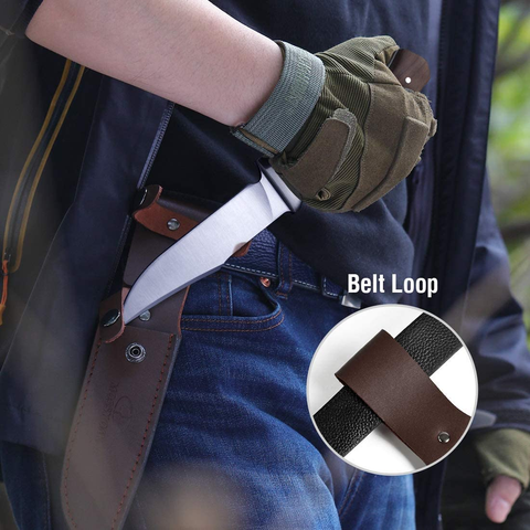 Image of MOSSY OAK 11-Inch Full-Tang Fixed Blade Knife with Leather Sheath, Clip Point Blade and Wood Handle, for Outdoor Survival, Camping