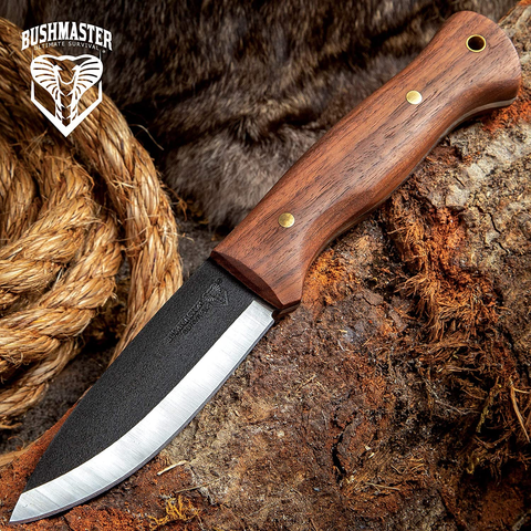 Image of Bushmaster Bushcraft Explorer Fixed Blade Knife, 1095 Carbon Steel Blade, Zebra Wood Handle, Brass Pins and Lanyard Hole, Length 9 5/8 Inch