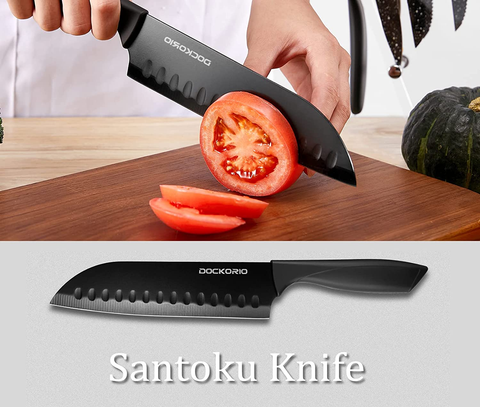 Image of Dockorio Kitchen Knife Set with Block, 19 PCS High Carbon Stainless Steel Sharp Kitchen Knife Set Includes Serrated Steak Knives Set, Chef Knives, Bread Knife, Scissor, Sharpener, All in One Knife Set