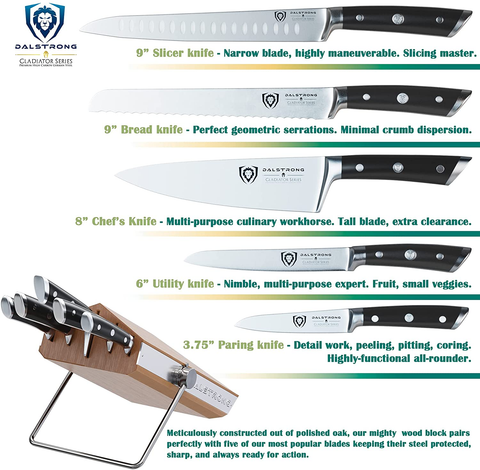 Image of DALSTRONG Knife Block Set - 5 Piece - Gladiator Series - with Modular, Multi-Level Block - German HC Stainless Steel - Premium ABS Polymer Handles - NSF Certified