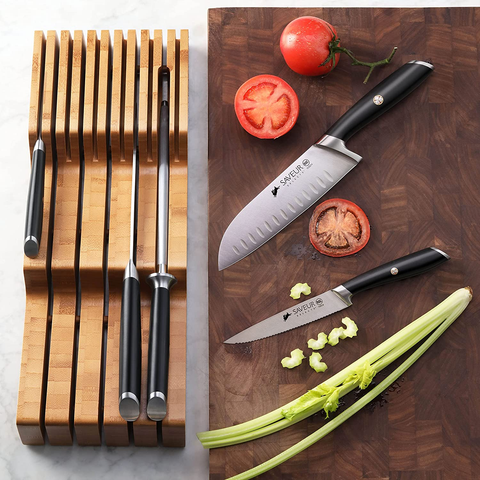 Image of Saveur Selects 1026306 German Steel Forged 6-Piece Knife Set with Bamboo in Drawer Storage Knife Block