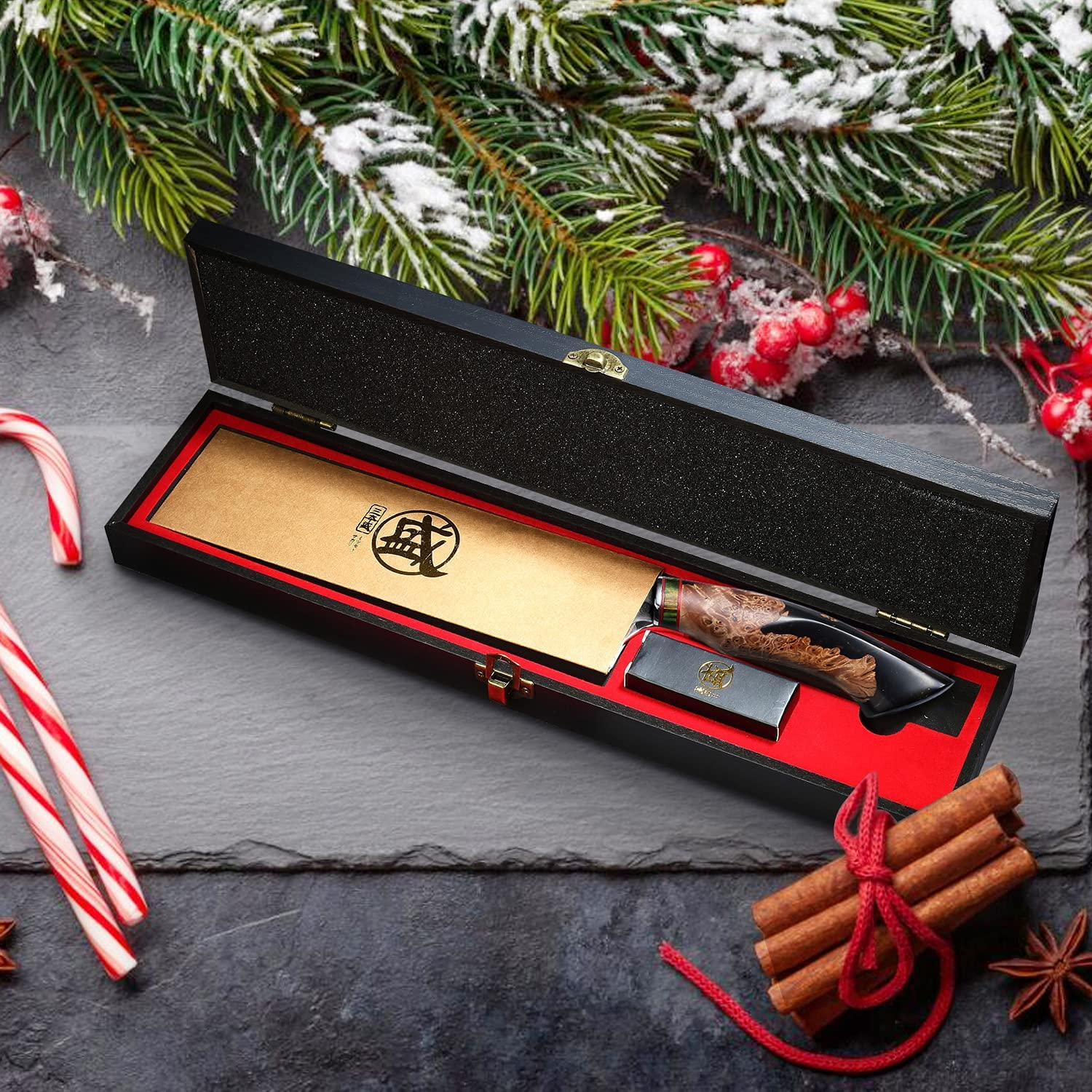 MITSUMOTO SAKARI 8 Inch Hand-Forged Japanese Gyuto Chef Knife, Professional 440C Damascus Kitchen Knife, Advanced Art Forging Meat Cleaver Chef'S Knives (Maplewood Handle & Gift Box)