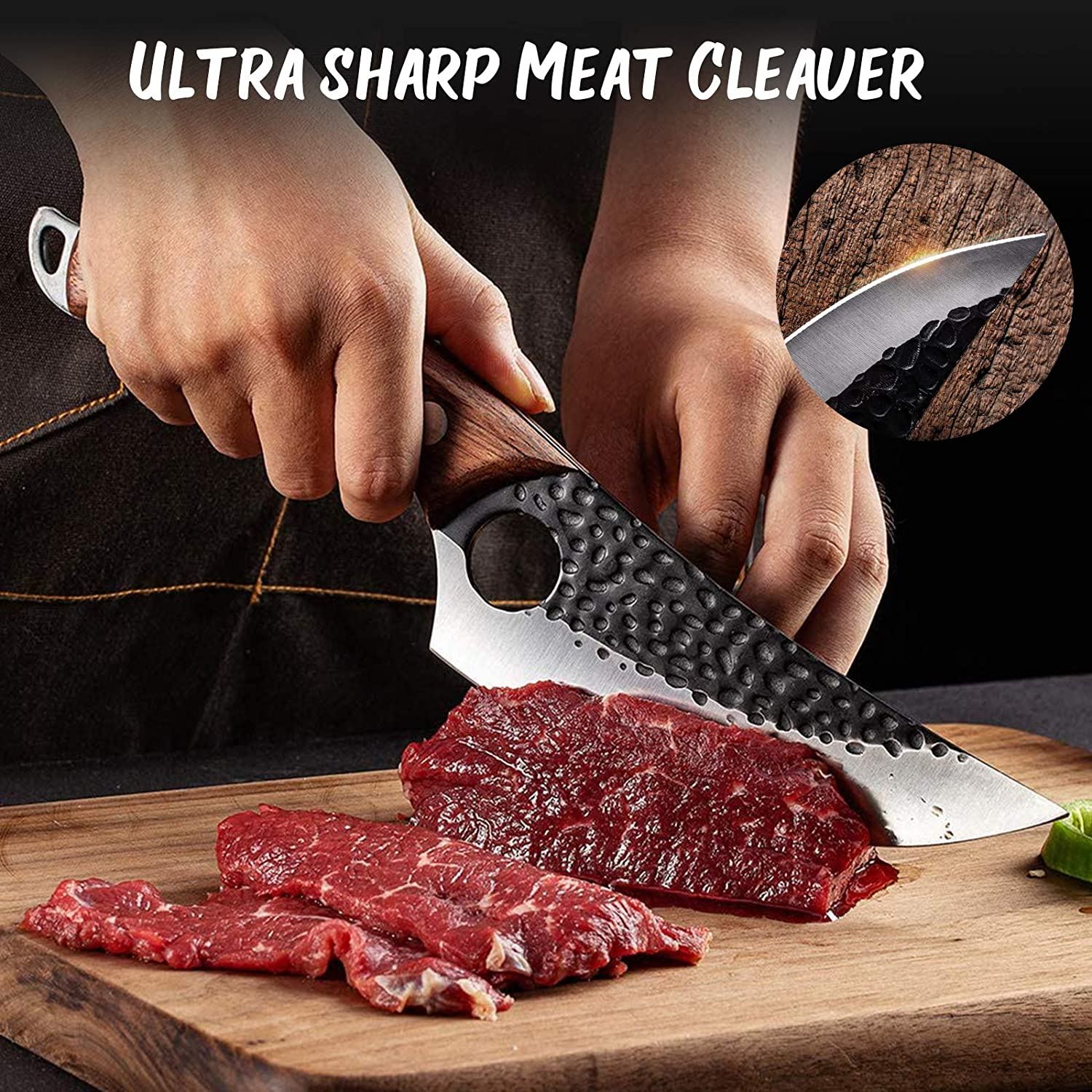 Viking Knife Meat Cleaver Knife Hand Forged Boning Knife with Sheath Butcher Knives High Carbon Steel Fillet Knife Chef Knives for Kitchen, Camping, BBQ