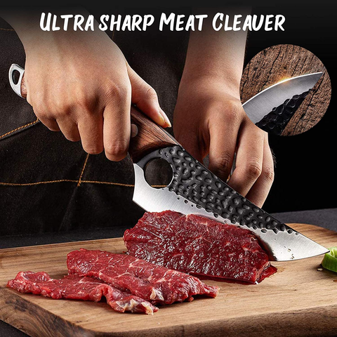 Image of Viking Knife Meat Cleaver Knife Hand Forged Boning Knife with Sheath Butcher Knives High Carbon Steel Fillet Knife Chef Knives for Kitchen, Camping, BBQ