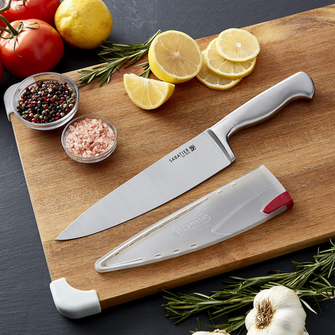 Image of Sabatier Stainless Steel Hollow Handle Chef Knife with Edgekeeper Self-Sharpening Sleeve, 8-Inch, Silver