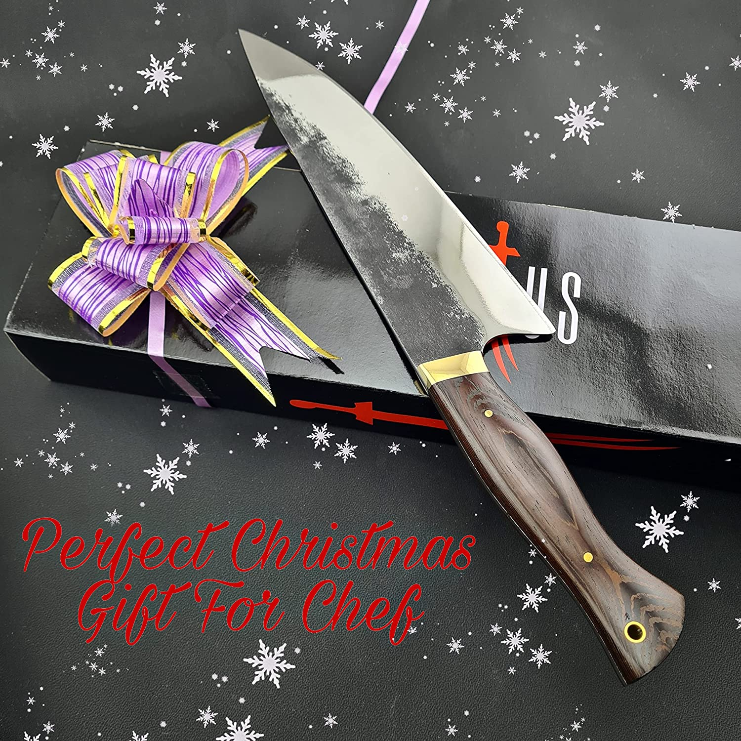 SS-1 Vetus Multipurpose Chefs Knife with Finger Guard|8 Inches 12C27 Stainless Steel Super Sharp Chefs Knives| Ergonomic Wangy Handle Comes with Saya and Gift Box