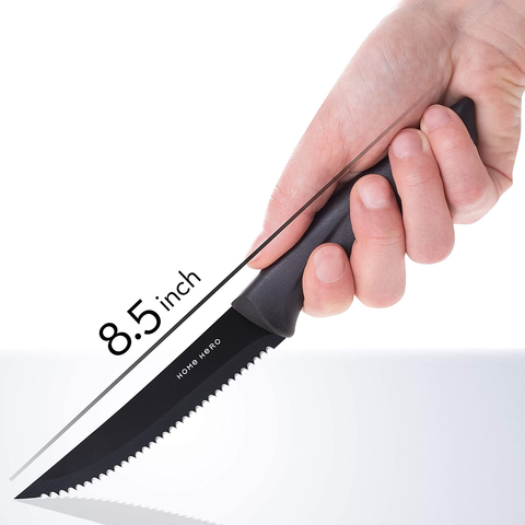 Image of Home Hero 8 Pcs Stainless Steel Steak Knife Set - Serrated Steak Knives Set - Dishwasher Safe - (Black, Stainless Steel)
