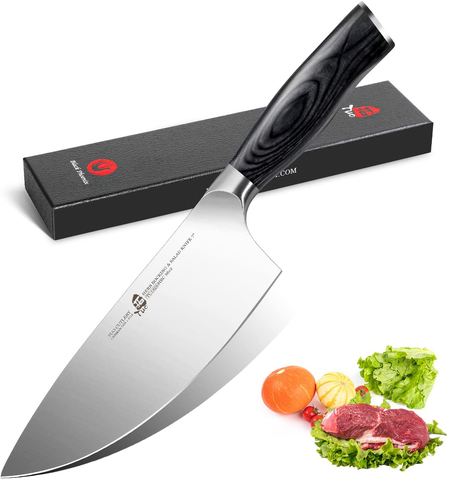 Image of TUO Herb Rocking&Salad Knife- 7 Inch Vegetable Cleaver, German HC Steel Ergonomic Pakkawood Handle Gift Box Cutlery, Fiery Phoenix Series - Black