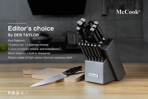 Image of Mccook MC25A Knife Sets,15 Pieces German Stainless Steel Kitchen Knife Block Set with Built-In Sharpener