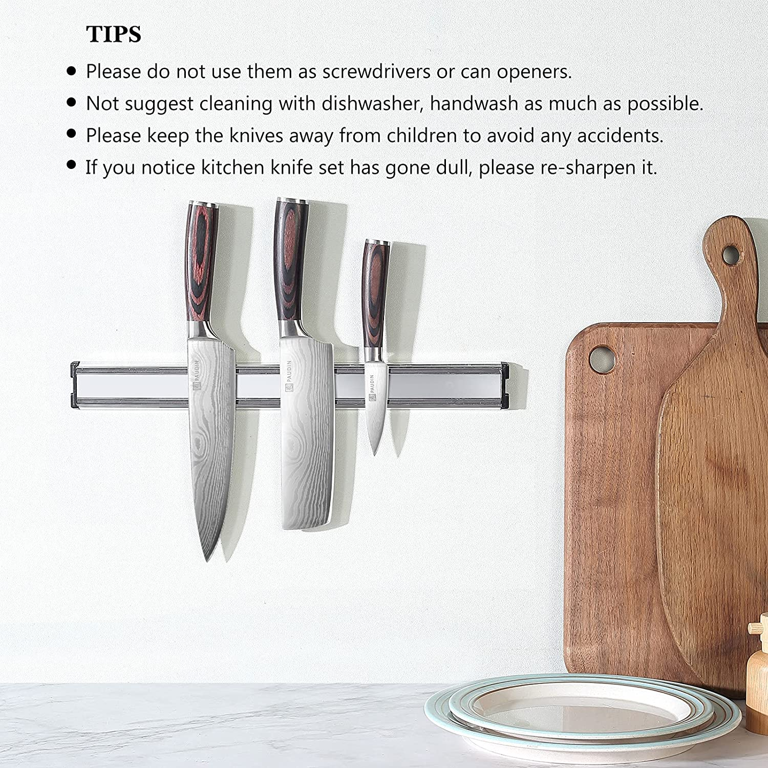 PAUDIN Kitchen Knife Set, Professional Chef Knife Set with Ultra Sharp Blade & Wooden Handle, 3 Pieces German High Carbon Stainless Steel Knife Set