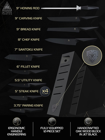 Image of DALSTRONG Knife Block Set - 12-Piece - Shadow Black Series - Black Titanium Nitride Coated - High Carbon - 7CR17MOV-X Vacuum Treated Steel - NSF Certified