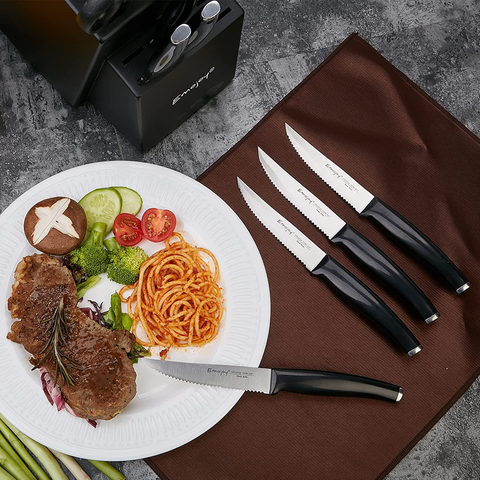 Image of Knife Set with Block, 22 Pcs Kitchen Knife Set with Sharpener Black, German Stainless Steel Knives Set with Carving Fork Steak Knives, High Carbon Full Tang Knives Set