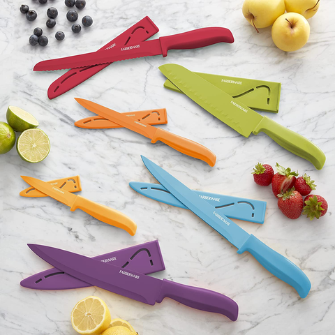 Image of Farberware 12-Piece Non-Stick Resin Cutlery Knife Set, Multicolor