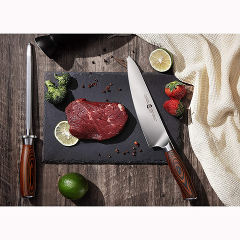 Image of TUO Chef Knife Chef’S Knife Kitchen Knives Razor Sharp 8 Inch High Carbon German Stainless Steel Cutlery Rust Resistant Comfortable Pakkawood Handle Gift Packaging Fiery Phoenix Series