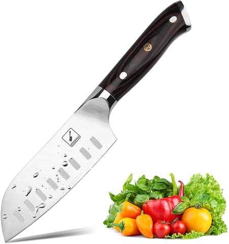 Image of Santoku Knife - Imarku 5 Inch Kitchen Knife Ultra Sharp Asian Knife Japanese Chef Knife - German HC Stainless Steel 7Cr17Mov - Ergonomic Pakkawood Handle, Best Choice for Home Kitchen and Restaurant