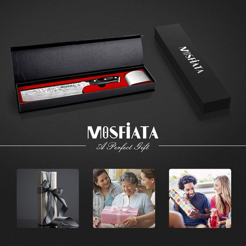 Image of Mosfiata 7” Nakiri Chef'S Knife with Finger Guard and Blade Guard in Gift Box, German High Carbon Stainless Steel EN1.4116 Nakiri Vegetable Knife, Multipurpose Kitchen Knife with Micarta Handle
