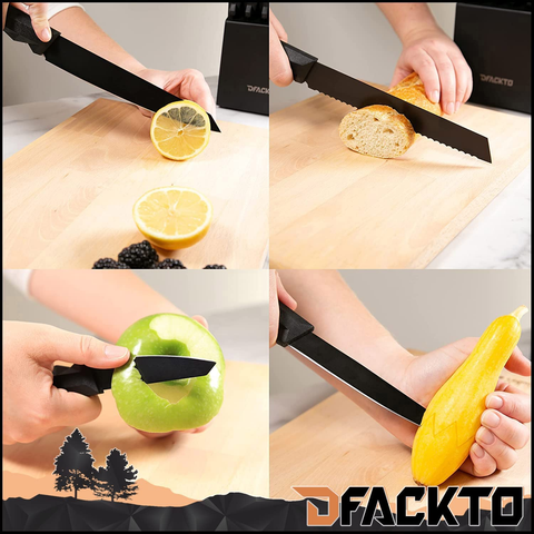 Image of DFACKTO 15 Piece Kitchen Knife Block Set, High Carbon Stainless Steel, Black Matte Blades