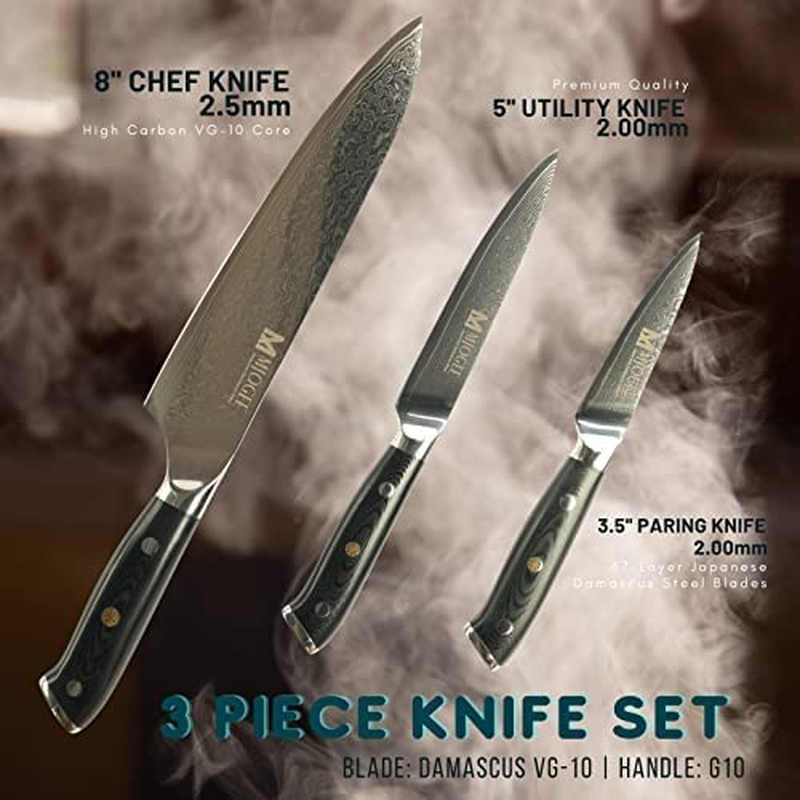 Damascus Professional Knife Set of 8-Inch Chef Knife, 5-Inch Utility Knife 3.5-Inch Paring Knife