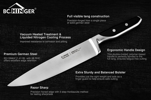 Image of BC.HINGER Professional Chef Knife, 8 Inch Pro Kitchen Knife, German High Carbon Stainless Steel Knife with Ergonomic Handle and Gift Box,Ultra Sharp Blade,Suitable for All Cutting Task