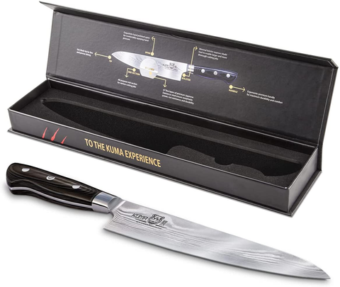 Image of KUMA Professional Damascus Knife - 8 Inch Japanese Chef Knife, AUS10 Core - Corrosion and Stain Resistant - G10 Handle & Sheath Made of Hardened Carbon Steel