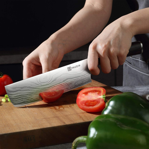 Image of Nakiri Knife - PAUDIN Razor Sharp Meat Cleaver 7 Inch High Carbon German Stainless Steel Vegetable Kitchen Knife, Multipurpose Asian Chef Knife for Home and Kitchen with Ergonomic Handle