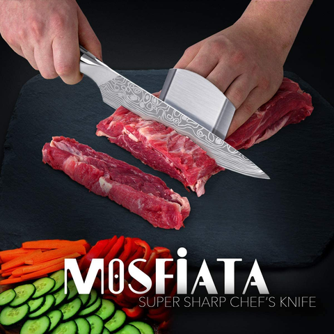 Image of Mosfiata 8" Super Sharp Professional Chef'S Knife with Finger Guard and Knife Sharpener, German High Carbon Stainless Steel EN1.4116 with Micarta Handle and Gift Box
