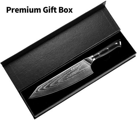 Image of Enowo Damascus Chef Knife 8 Inch with Premium G10 Handle&Triple Rivet,Razor Sharp Kitchen Knife Japanese VG-10 Stainless Steel,Gift Box,Ergonomic,Superb Edge Retention, Stain & Corrosion Resistant