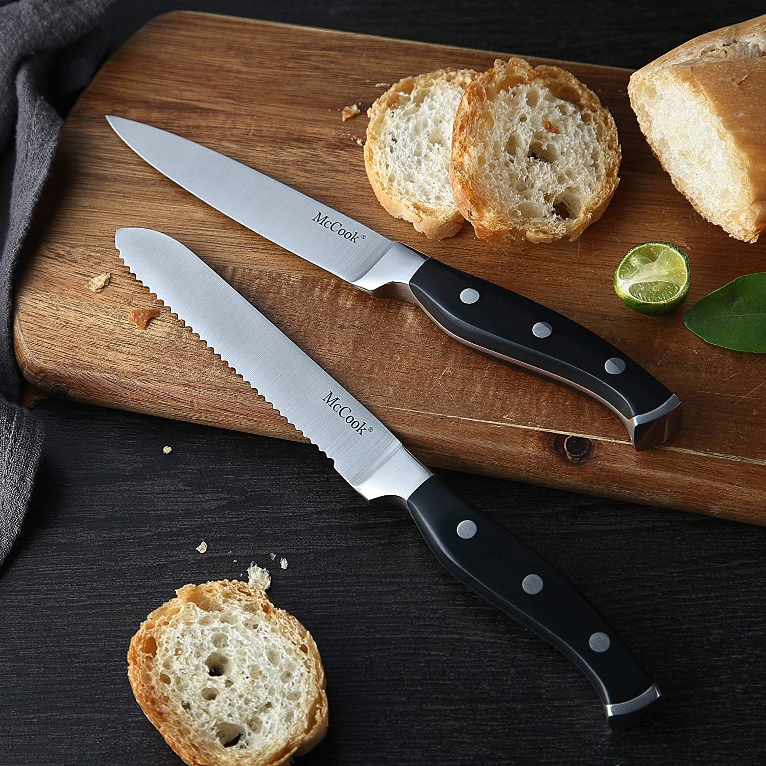 Mccook MC25A Knife Sets,15 Pieces German Stainless Steel Kitchen Knife Block Set with Built-In Sharpener