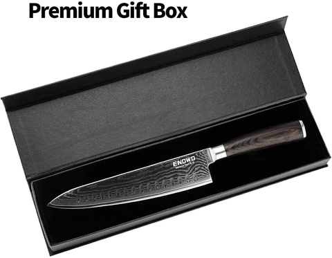Image of Enowo Damascus Chef Knife 8 Inch with Clad Dimple,Razor Sharp Kitchen Carving Sushi Knife Made of Japanese VG-10 Stainless Steel,Gift Box,Ergonomic, Superb Edge Retention, Stain & Corrosion Resistant