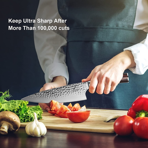 Image of Chef Knife, Imarku 8 Inch Kitchen Knife Premium Sharp Cooking Knife HC German Stainless Steel Japanese Knife for Home Kitchen and Restaurant, Hand-Hammered, Ergonomic Handle, Gift Box